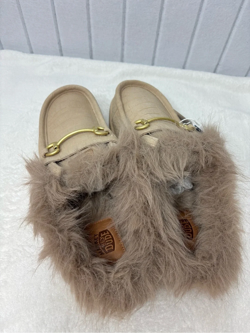 The Dude Wally Slip Loafer Beige Faux Fur Mule Loafers Men size 11‎ NEW